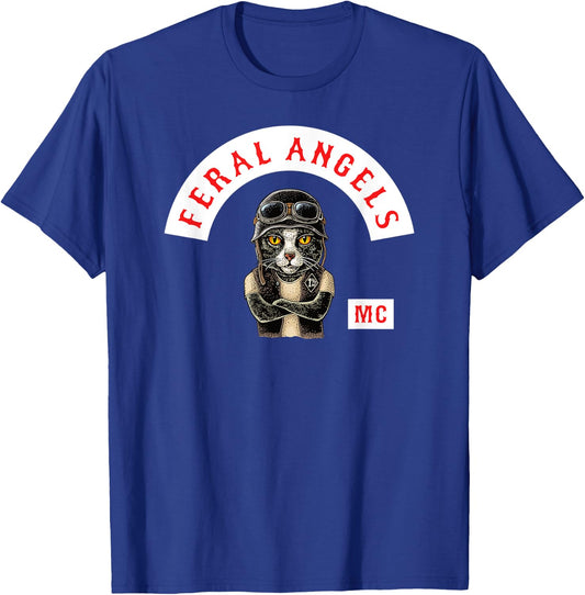 Feral Angels Biker Cat Motorcycle Club T-Shirt - T-Shirt | Royal