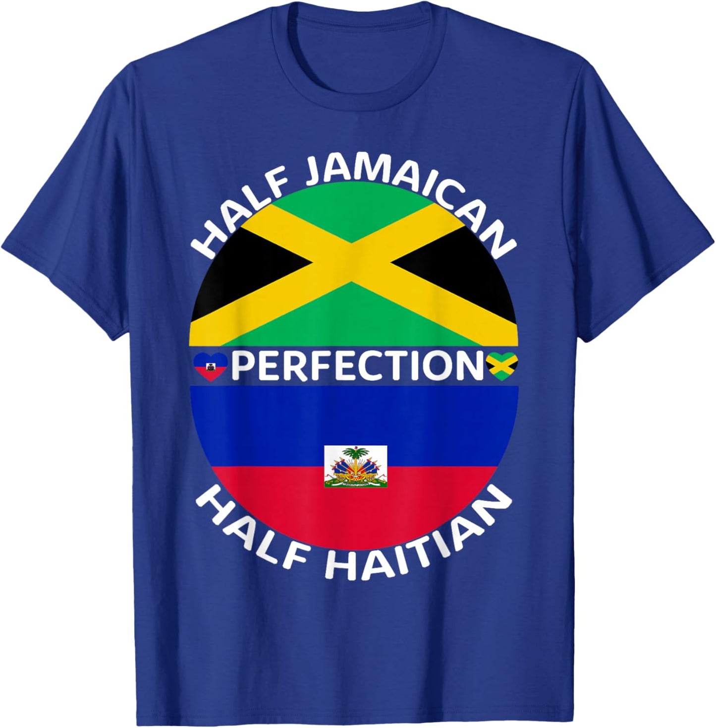 Half Jamaican Half Haitian Jamaica Haiti Root Flag Men Women T-Shirt - T-Shirt | Royal