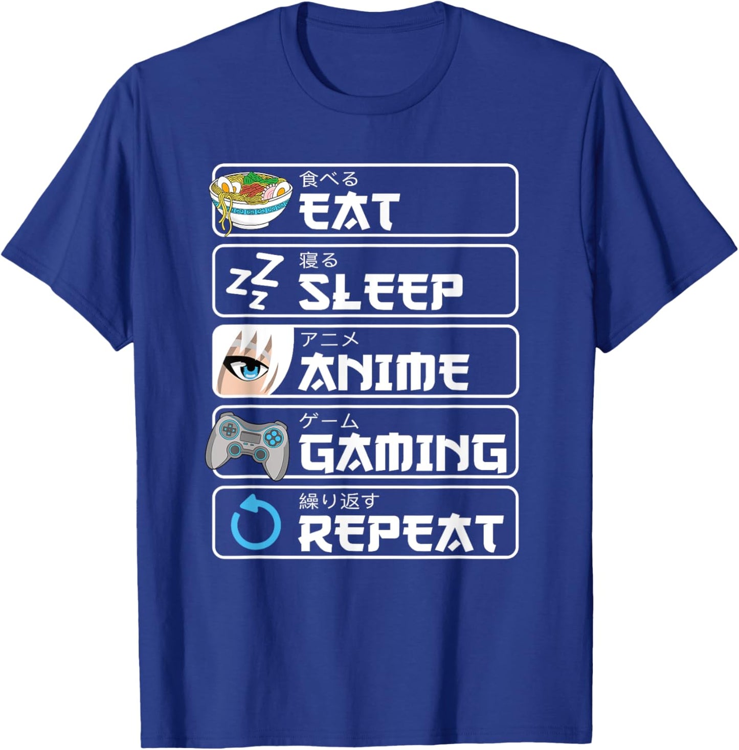Eat Sleep Anime Gaming Repeat Anime Manga Otaku Damen Herren T-Shirt - T-Shirt | Royal