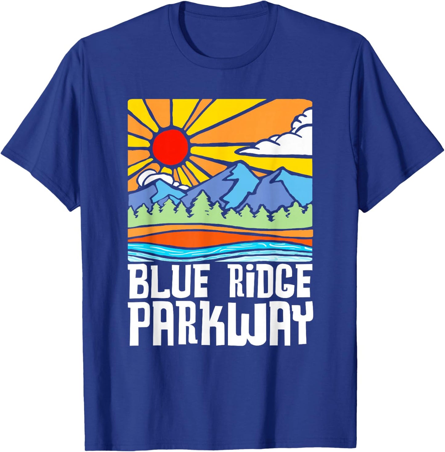 Blue Ridge Parkway Artistic Nature & Mountains Vintage T-Shirt - T-Shirt | Royal