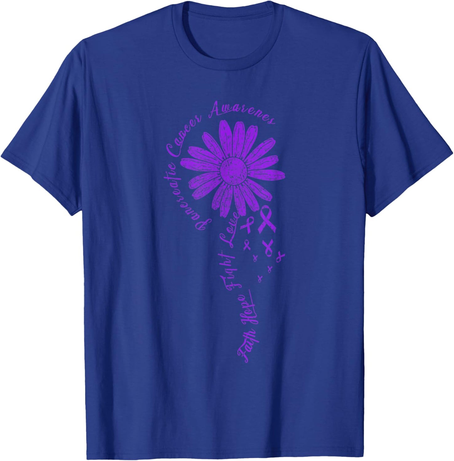 Cancer Fight Purple Ribbon Gift Pancreatic Cancer Awareness T-Shirt - T-Shirt | Royal