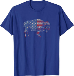 Vintage Retro Bison American Flag Buffalo Simple Kids Men T-Shirt - T-Shirt | Royal