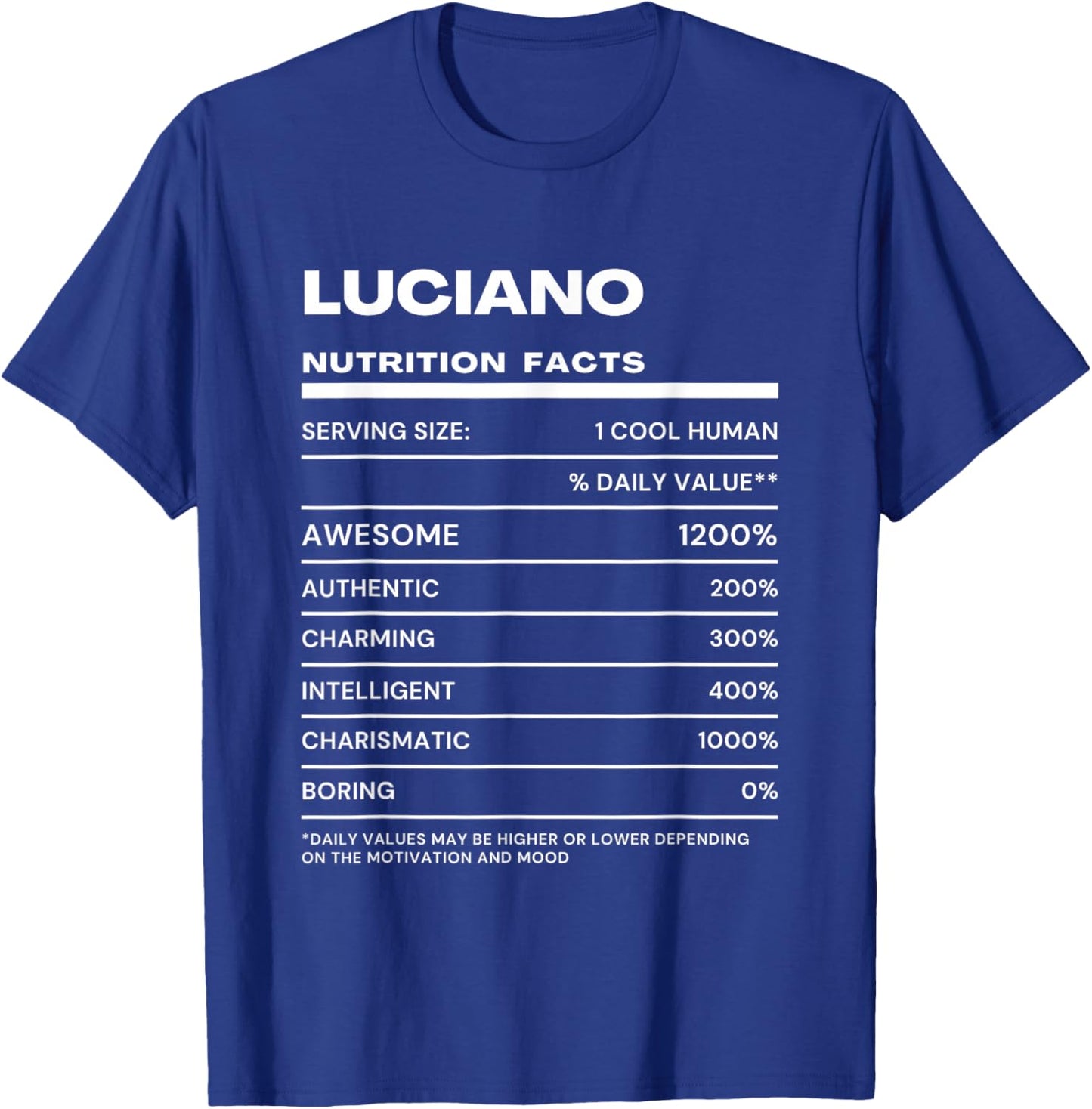 Luciano Nutrition Facts Name T-Shirt - T-Shirt | Royal