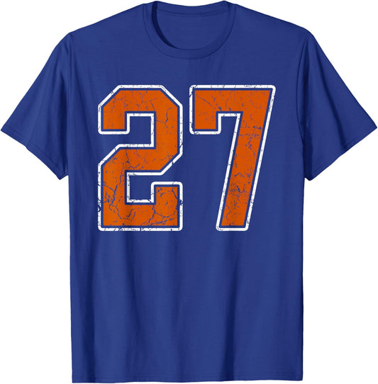 Grunge Burnt Orange and White #27 Sports Jersey Number 27 T-Shirt - T-Shirt | Royal