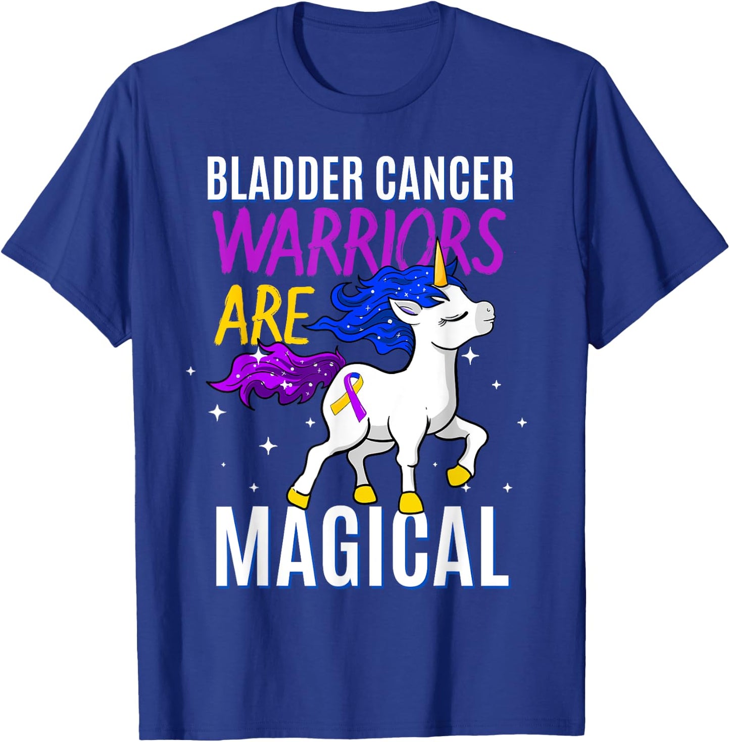 Bladder Cancer Magical Unicorn Purple Blue Yellow Ribbon T-Shirt - T-Shirt | Royal
