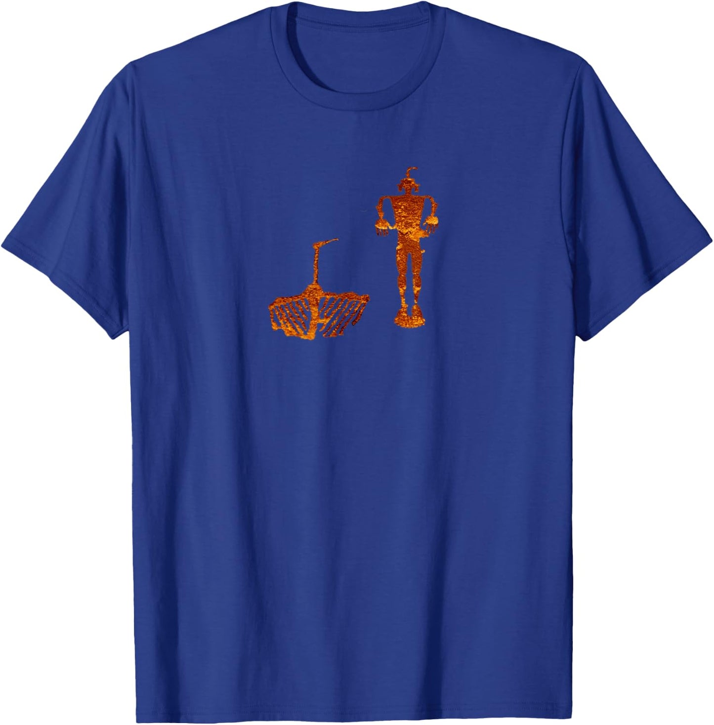 Petroglyph. Rock Art. Wolf Man and Crane T-Shirt - T-Shirt | Royal