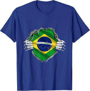 Superhero Brazil Flag Brazilian Hands Opening Shirt Chest T-Shirt - T-Shirt | Royal