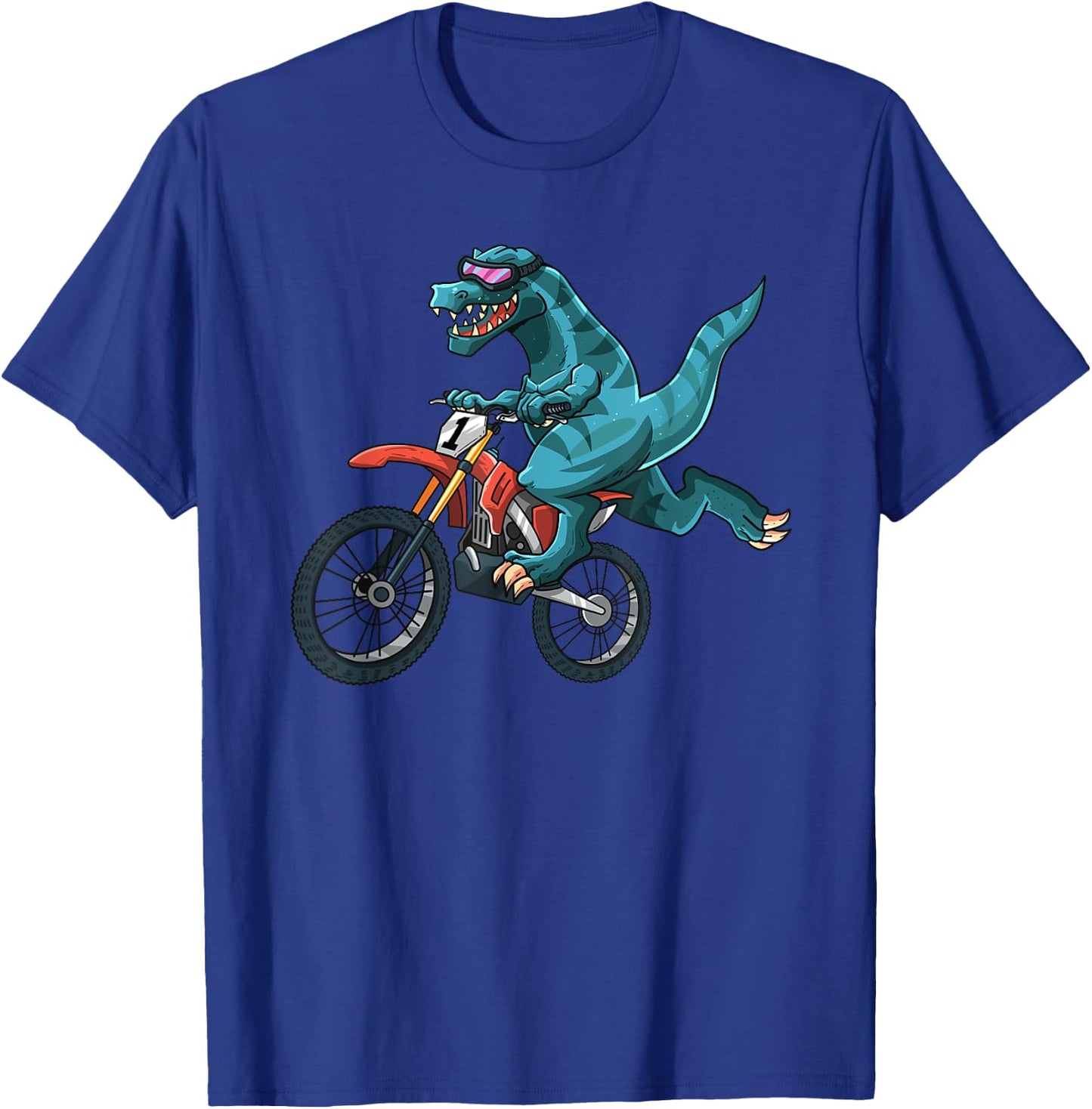 Funny Dino On Dirt Bike T-Rex Lover Rider Motorcycle Riding T-Shirt - T-Shirt | Royal