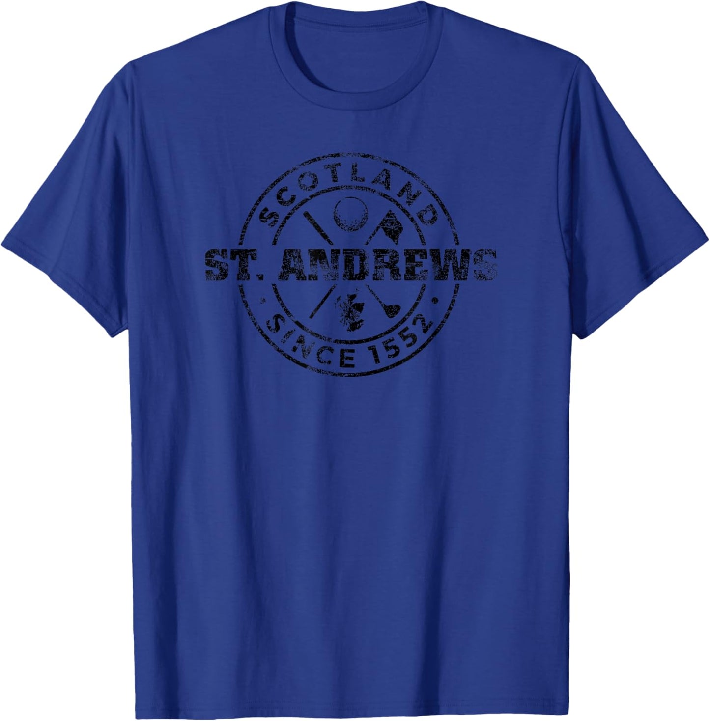 St. Andrews Scotland Golf 1552 Black Imprint Distressed T-Shirt - T-Shirt | Royal