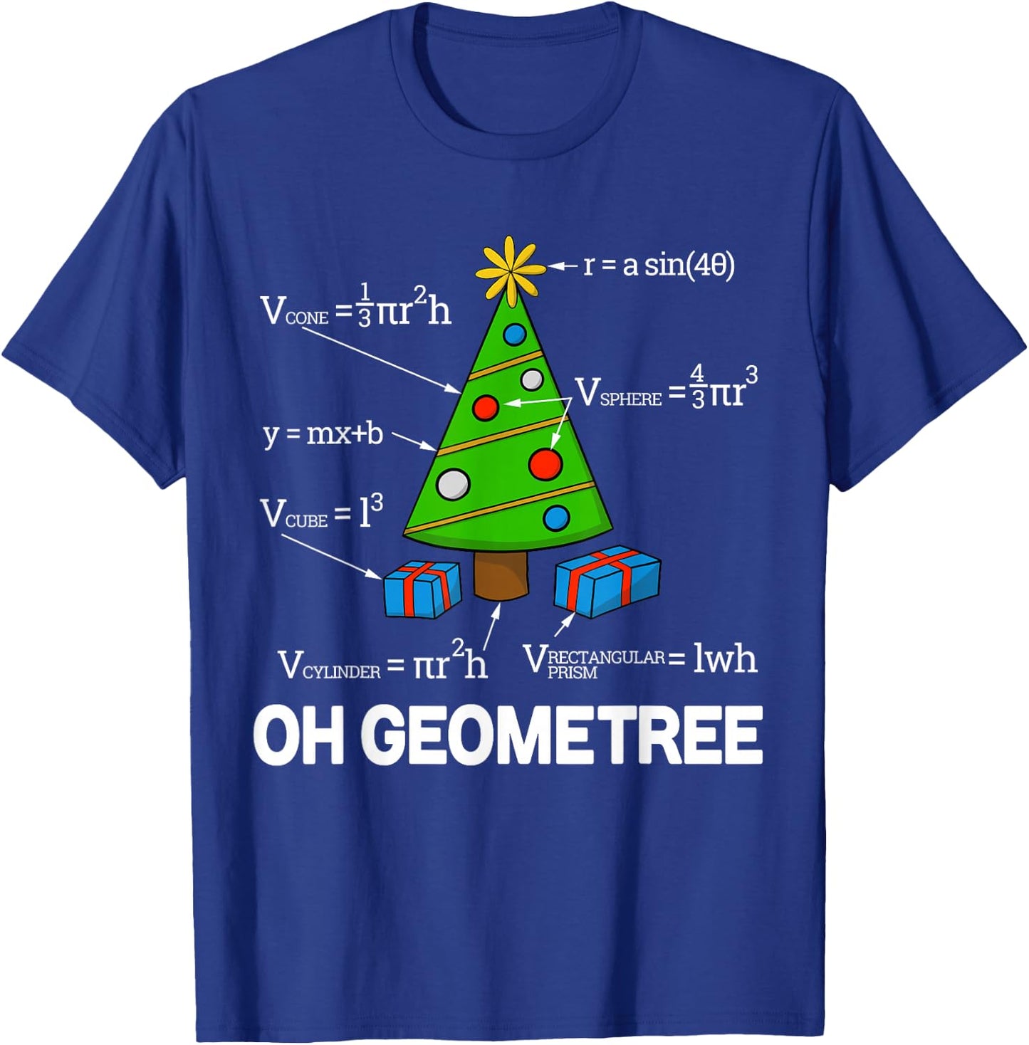 Funny Math Geometry Christmas Tree Geometree Teacher T-Shirt - T-Shirt | Royal