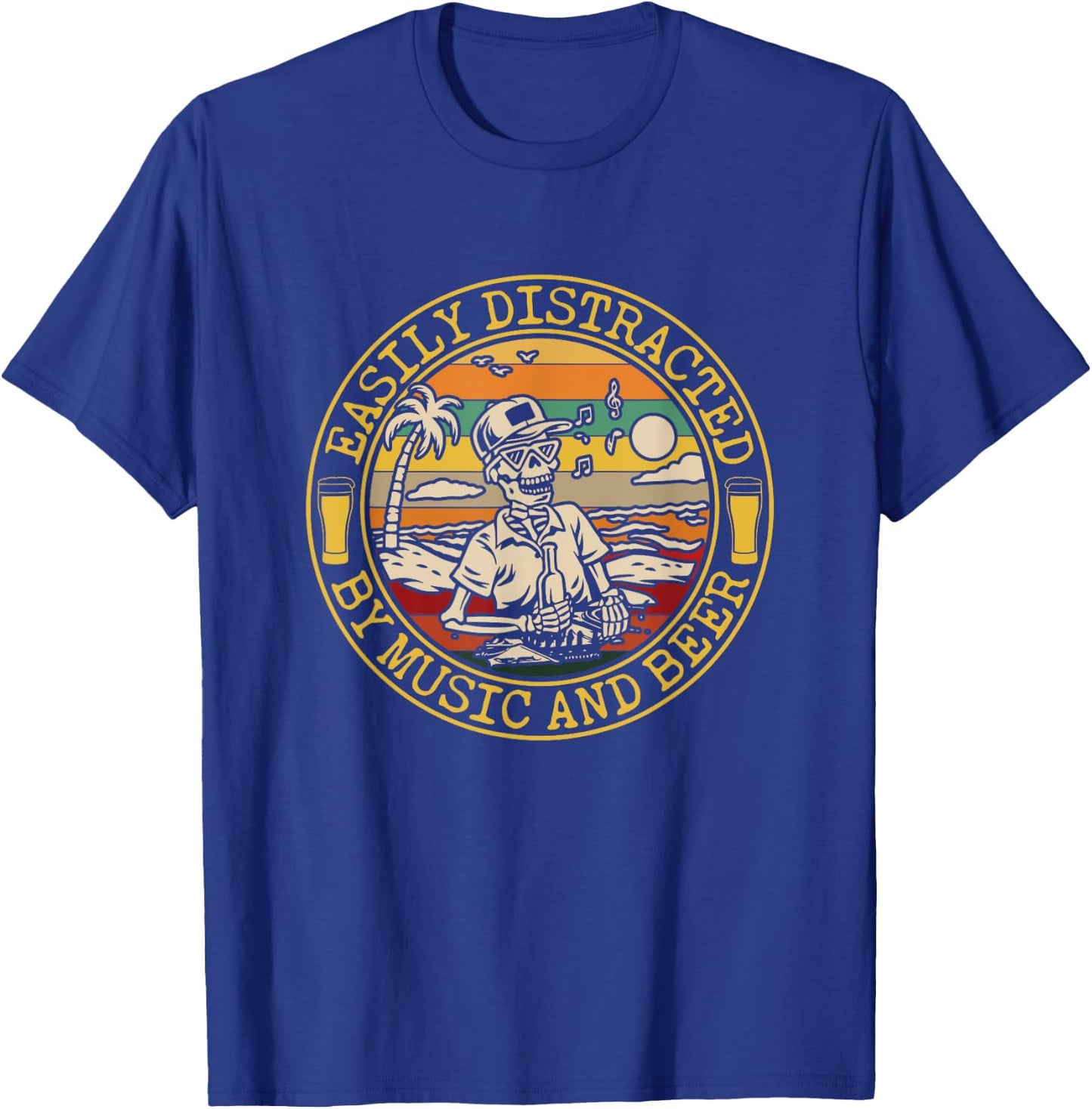 Funny Easily Distracted by Music and Beer T-Shirt - T-Shirt | Royal