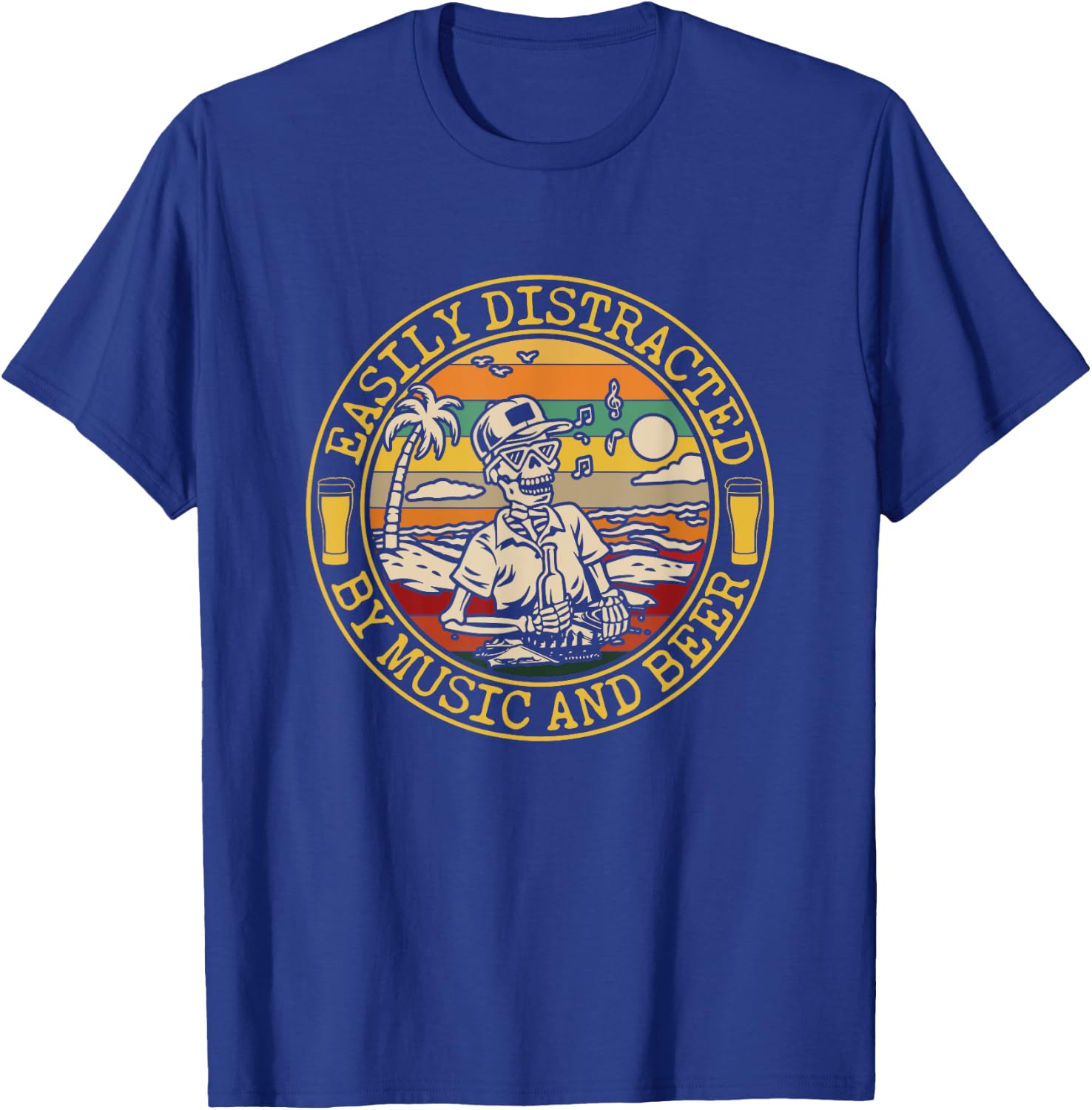 Funny Easily Distracted by Music and Beer T-Shirt - T-Shirt | Royal