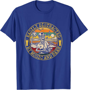 Funny Easily Distracted by Music and Beer T-Shirt - T-Shirt | Royal