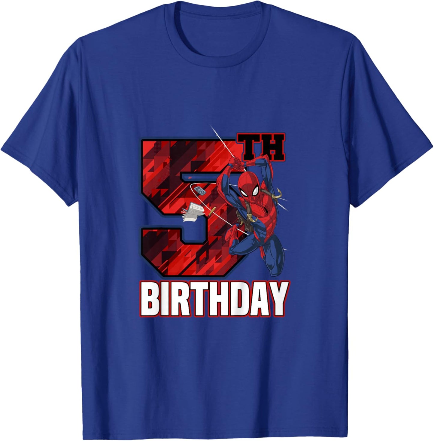 Kids Marvel Spider-Man Classic Epic Swinging 5th Birthday T-Shirt - T-Shirt | Royal
