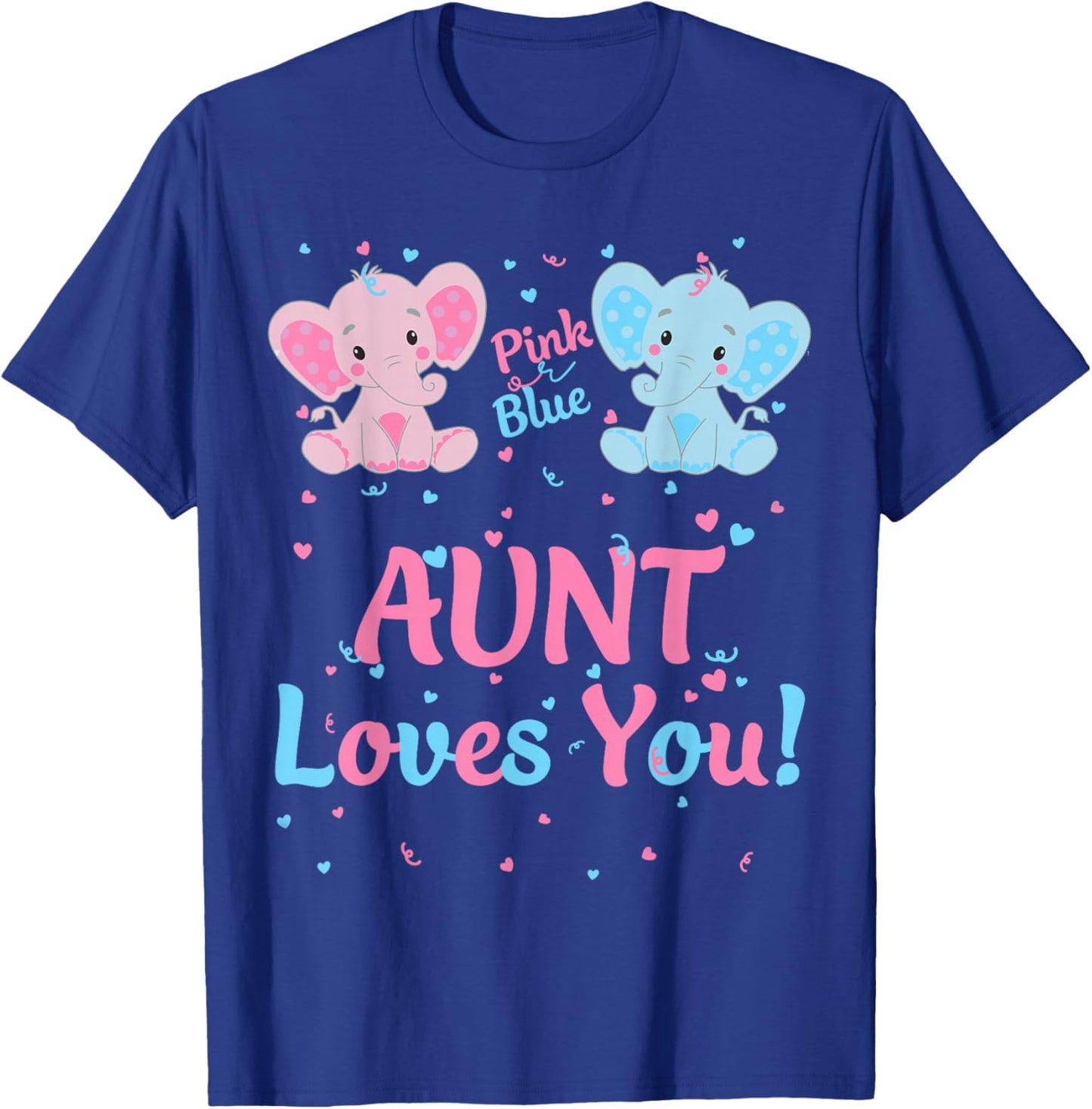 Aunt Gender Reveal Elephant Pink Blue Matching Family Auntie T-Shirt - T-Shirt | Royal