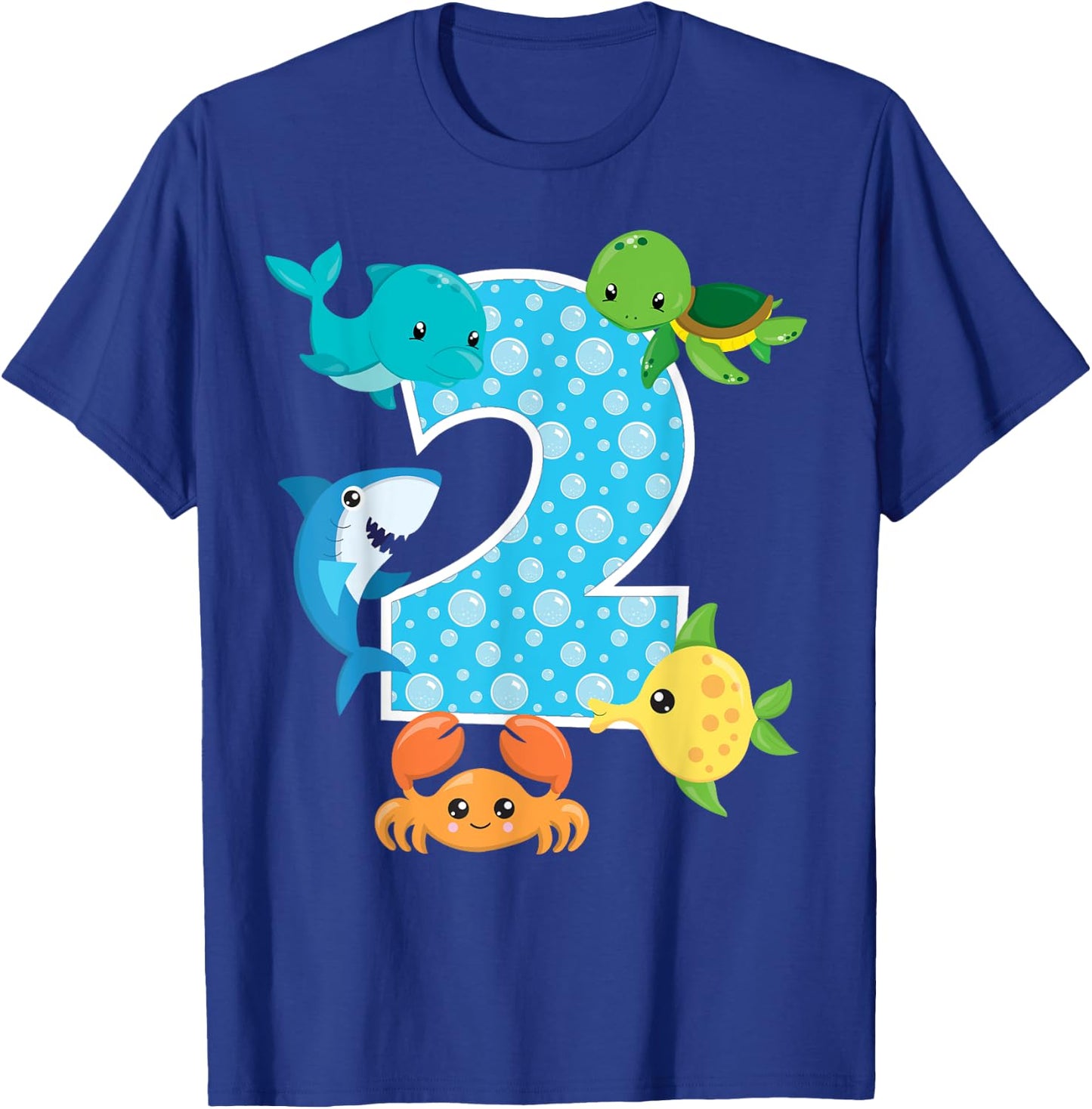 2nd Birthday Party 2 Year Old Sea Fish Aquarium Birthday Boy T-Shirt - T-Shirt | Royal