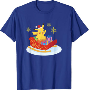 Pokémon Christmas Pikachu Sleigh Ride Snowflake Portrait T-Shirt - T-Shirt | Royal