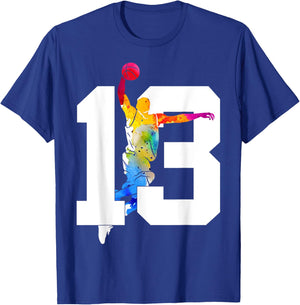 Number 13 Years Basketball 13th Birthday T-Shirt - T-Shirt | Royal
