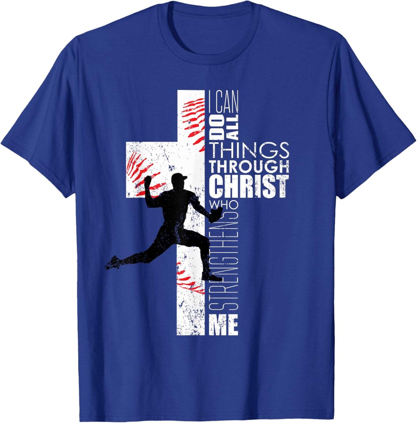 Christian Philippians 4:13 Kids Boys Cross Baseball Pitcher T-Shirt - T-Shirt | Royal
