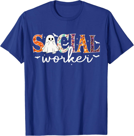 Social Worker Halloween Retro Ghost Halloween Social Worker T-Shirt - T-Shirt | Royal