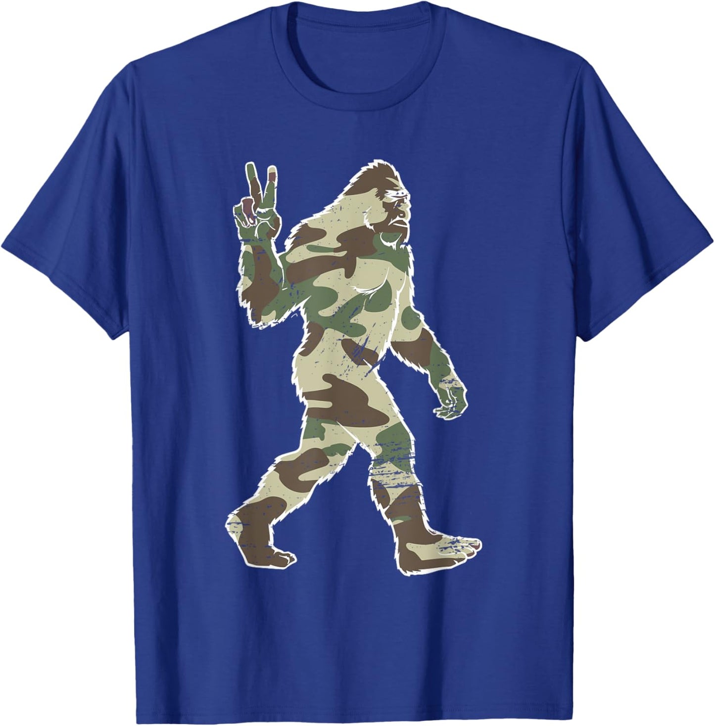 Vintage Bigfoot Sasquatch American Flag Camo Outdoors Hiking T-Shirt - T-Shirt | Royal