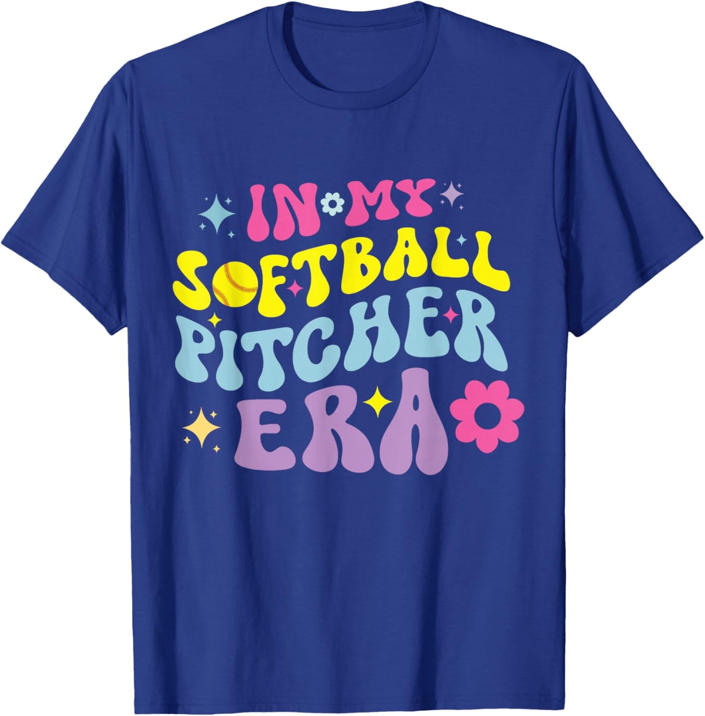 In My Softball Pitcher Era Groovy Fastpitch Girls Game T-Shirt - T-Shirt | Royal