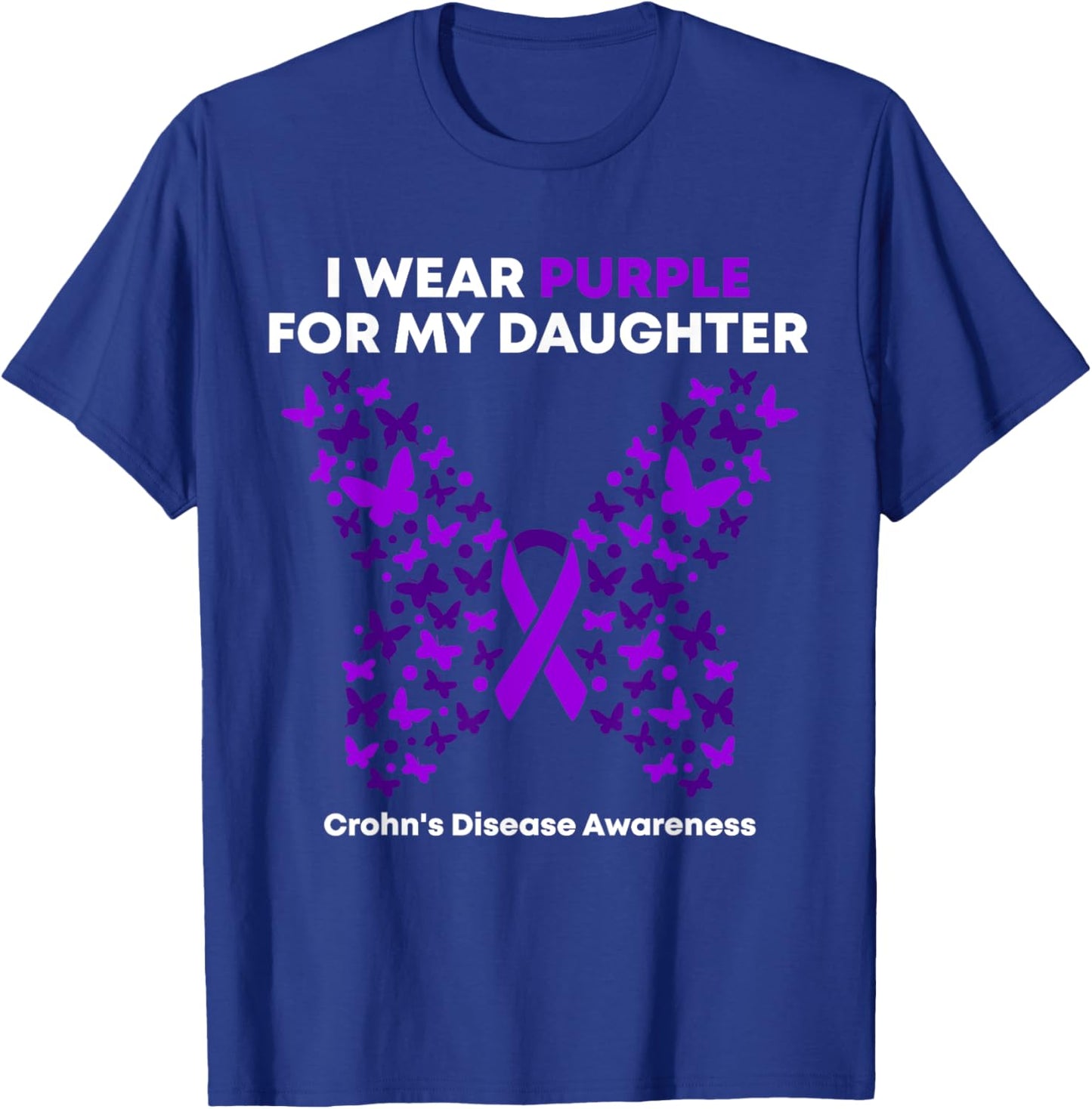 Crohn's Disease Awareness Gift - I Wear Purple for My daughter - -Adults Black Cotton Blend Modern Short Sleeve - Small T-Shirt - T-Shirt | Royal