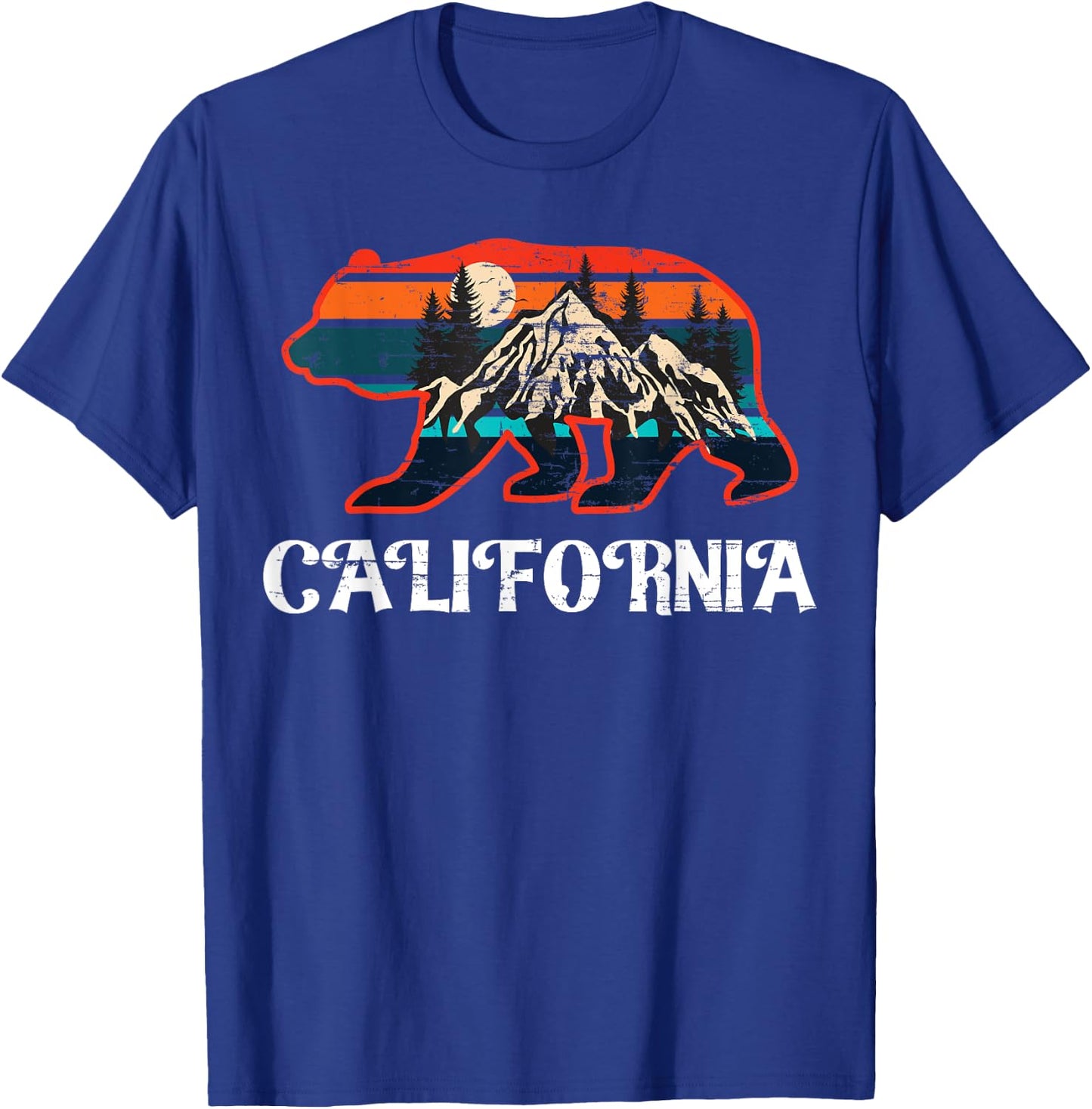 California Bear Vintage Retro Mountains Graphic CA Souvenir T-Shirt - T-Shirt | Royal