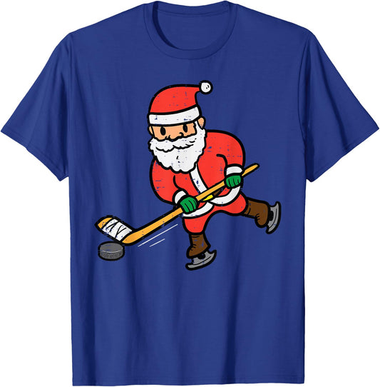 Santa Ice Hockey Christmas Funny Xmas Sports Men Boys Kids T-Shirt - T-Shirt | Royal