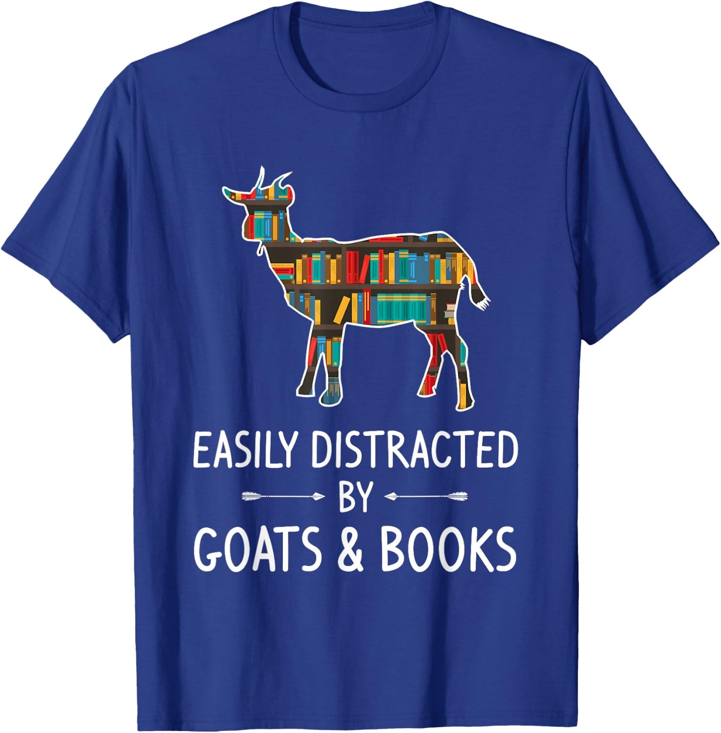 Easily Distracted By Goats & Books Lover Gift Sheep Kid T-Shirt - T-Shirt | Royal