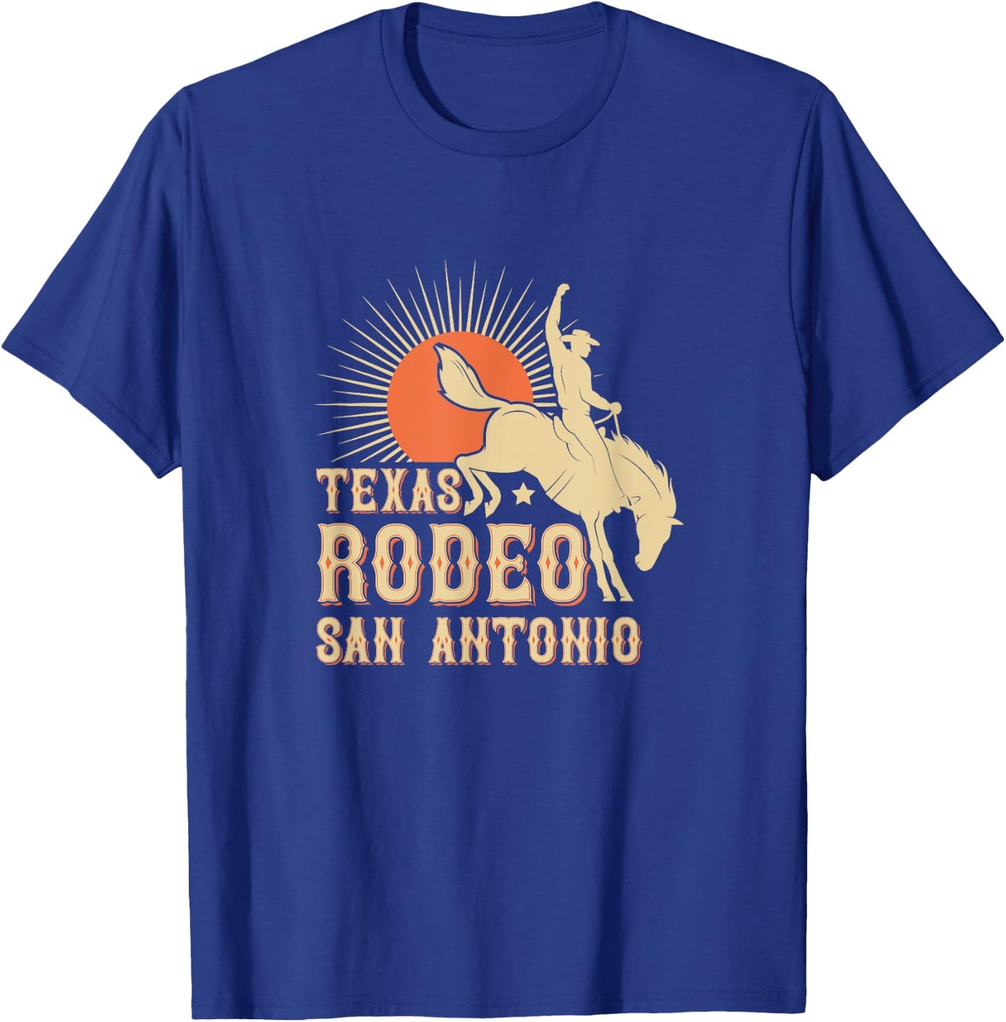 Rodeo Cowboy and Bull Riders Souvenir Supply Co. San Antonio Texas Retro Western Rodeo T-Shirt - T-Shirt | Royal