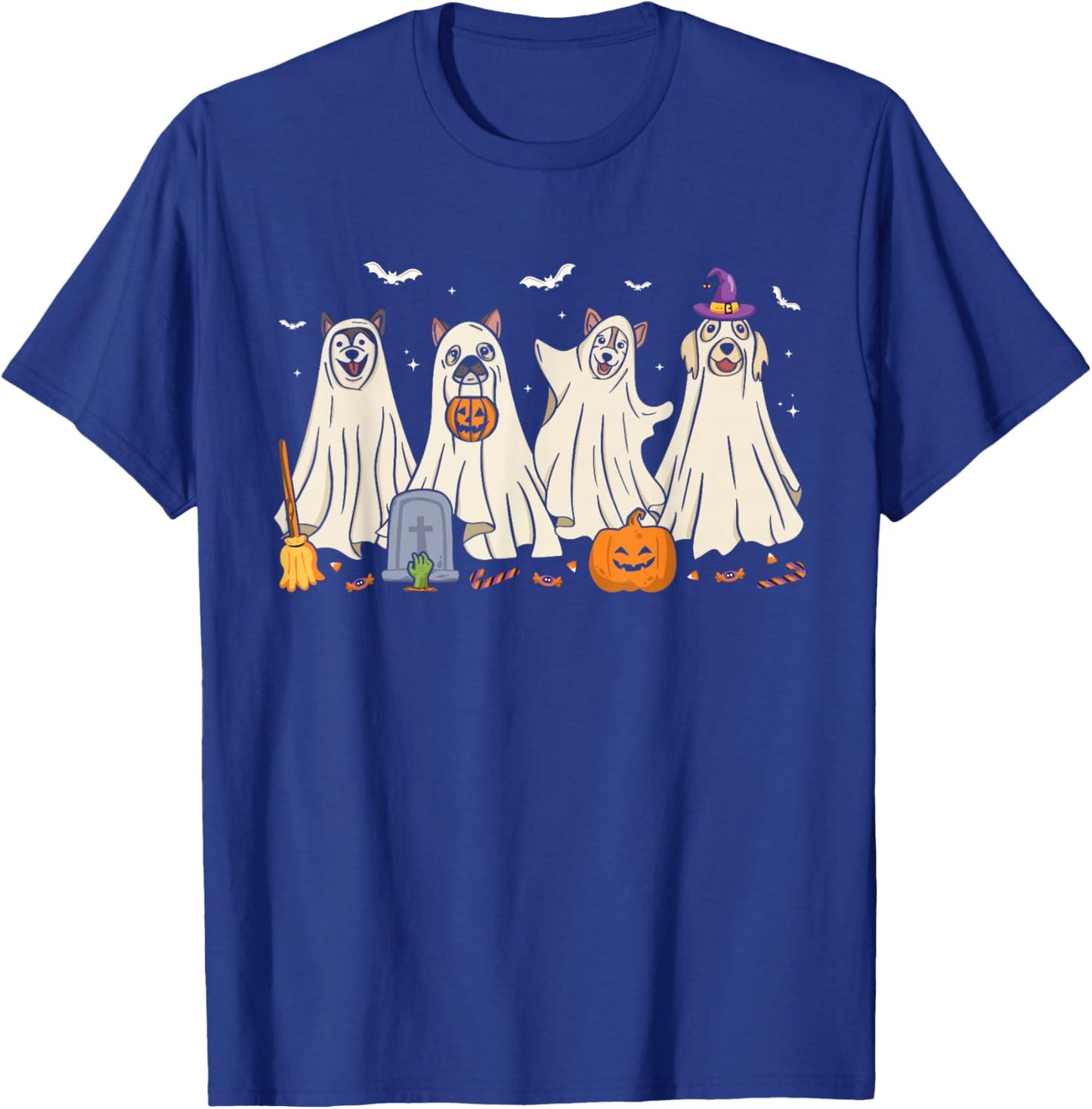 Ghost Dog Halloween Boo Ghosts Dogs Wearing Ghost Costume T-Shirt - T-Shirt | Royal