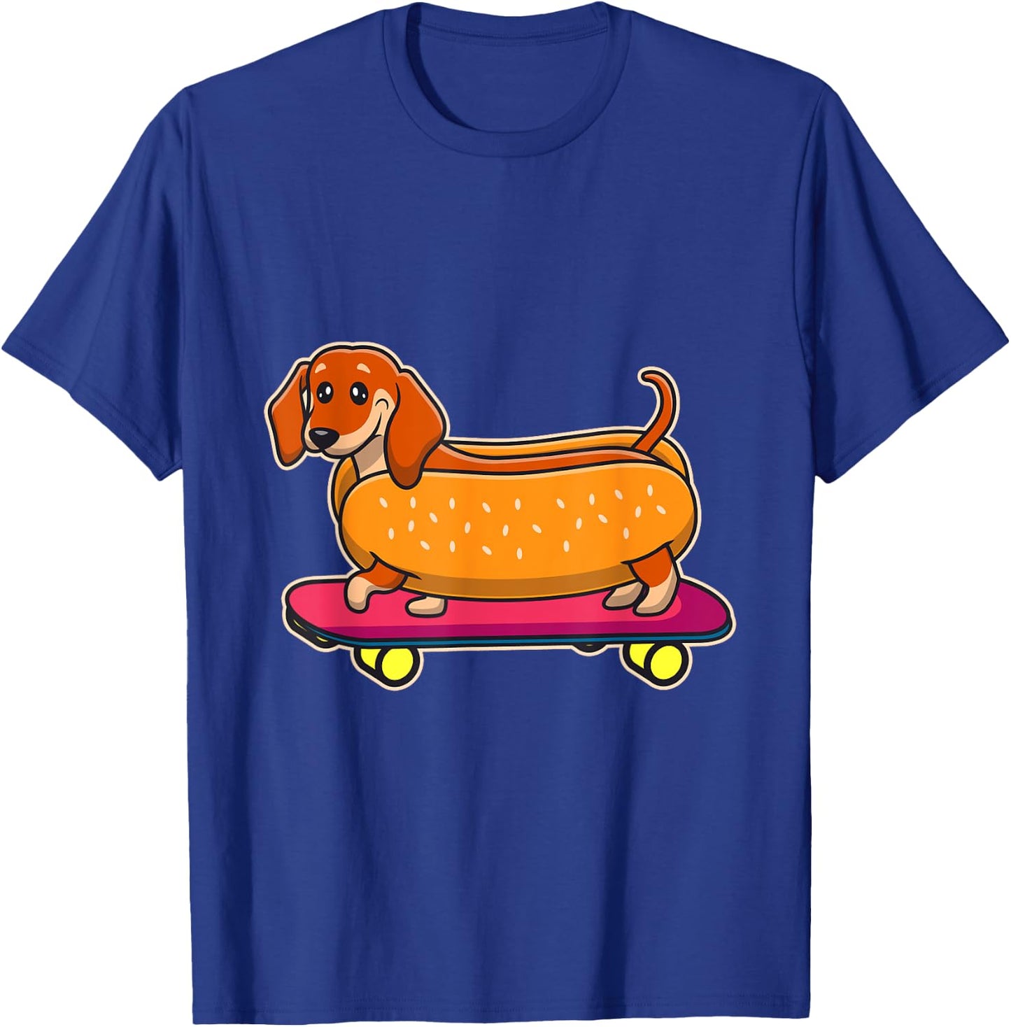 Funny Dachshund Hotdog Riding A Skateboard Dachshund T-Shirt - T-Shirt | Royal