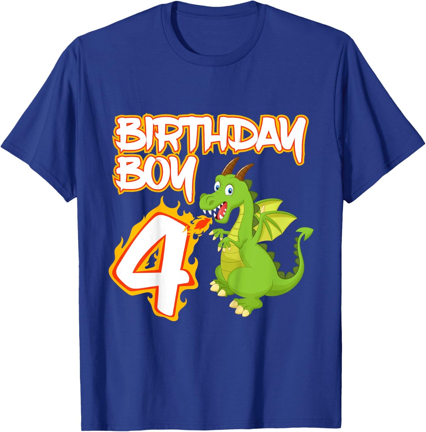 Kids 4 Year Old Dragon Birthday Boy Themed Party 4th Gift T-Shirt - T-Shirt | Royal