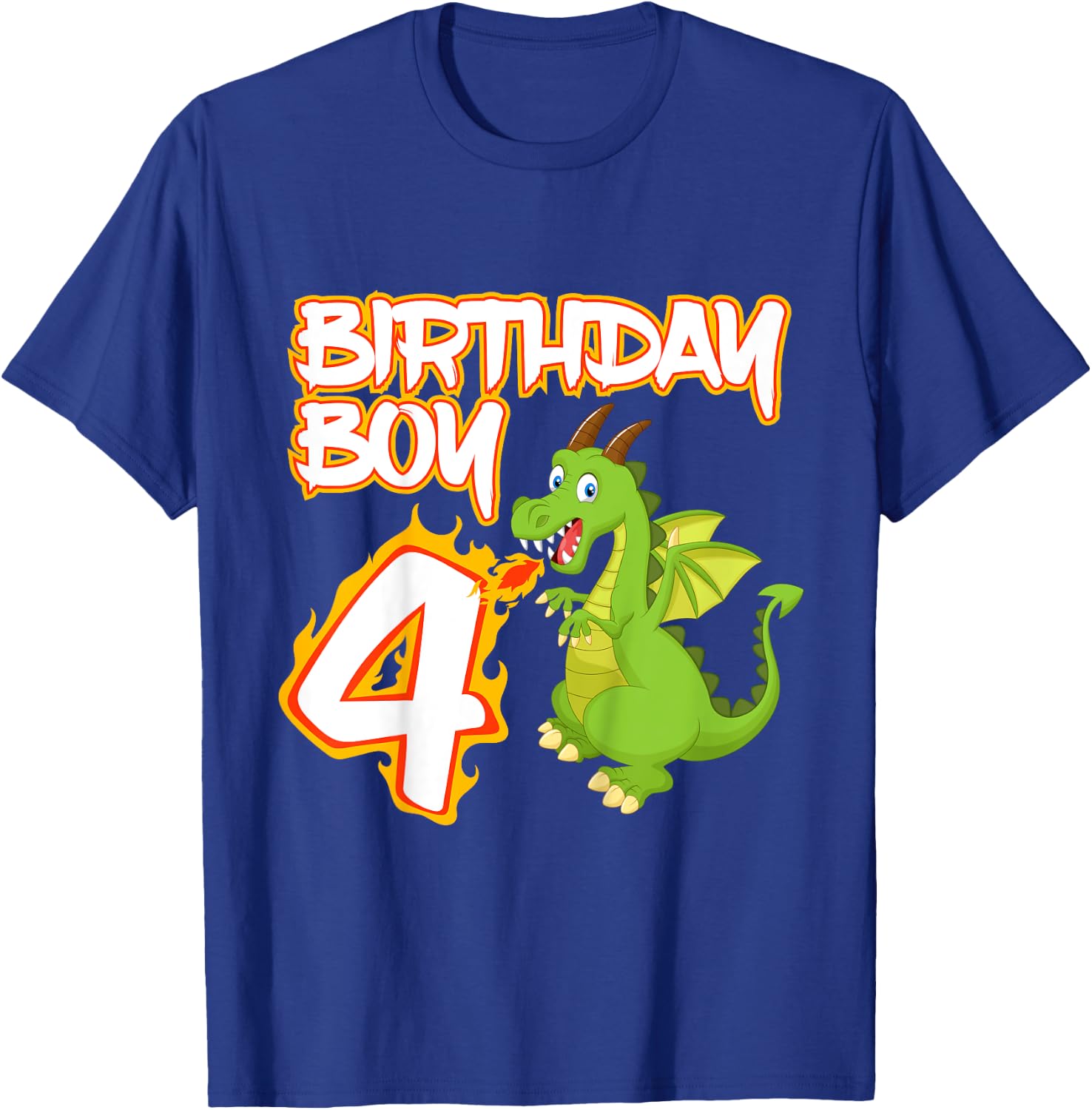 Kids 4 Year Old Dragon Birthday Boy Themed Party 4th Gift T-Shirt - T-Shirt | Royal