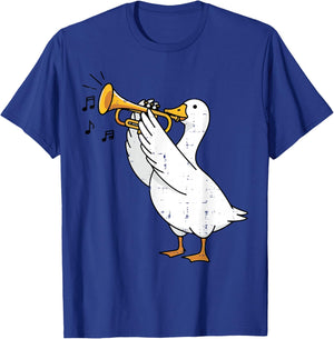 Goose Playing Trumpet Funny Music Animal Lover Men Women Kid T-Shirt - T-Shirt | Royal