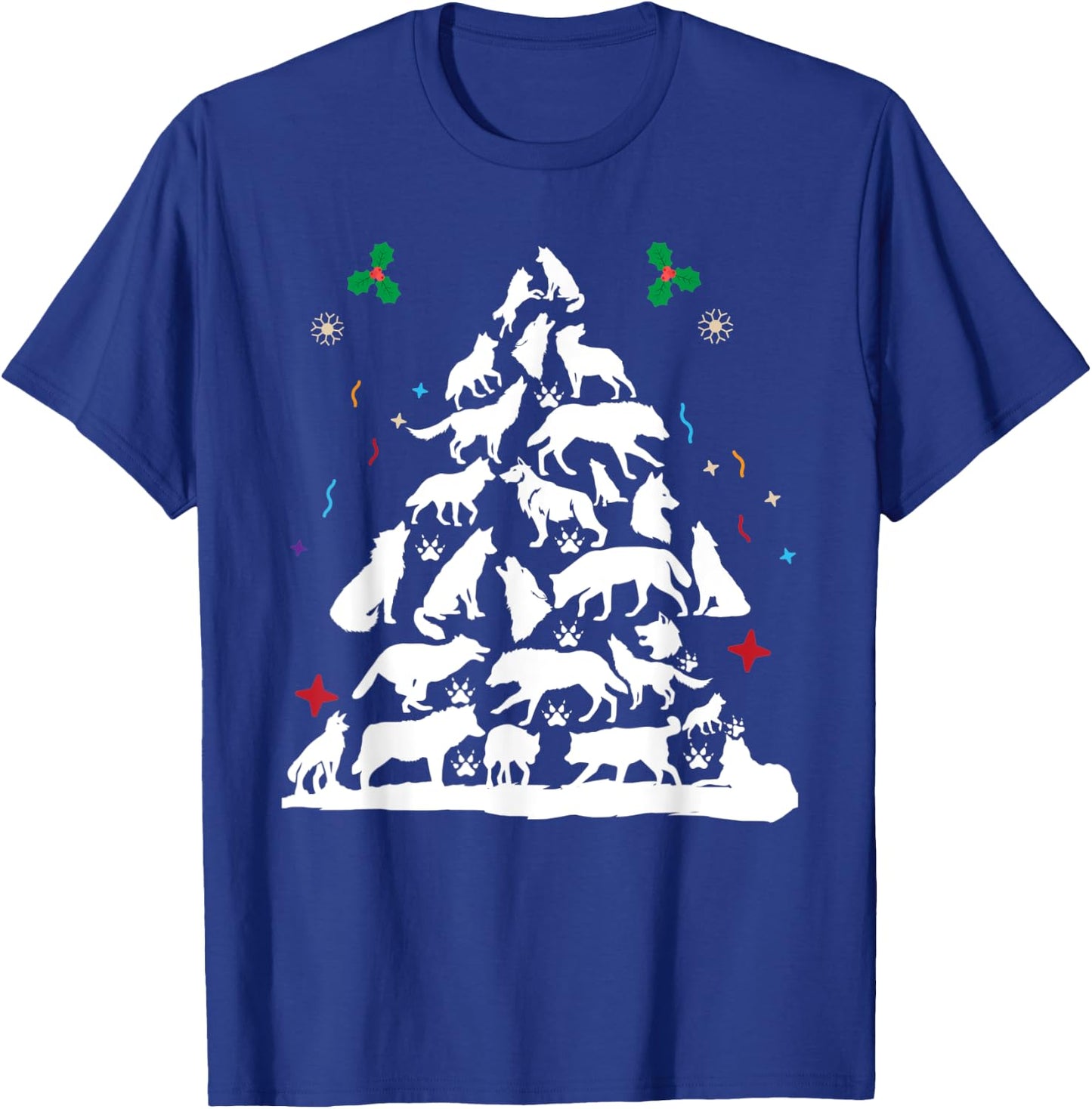 Wolf Christmas Tree Funny Christmas Pajama Animals Lover T-Shirt - T-Shirt | Royal