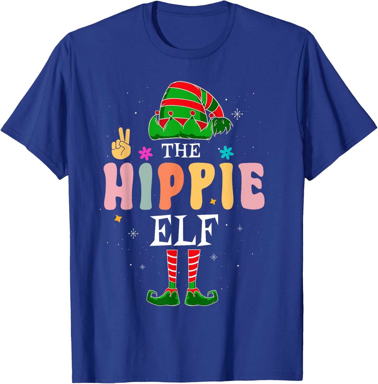 Hippie Elf Group Matching Family Christmas Groovy Retro T-Shirt - T-Shirt | Royal