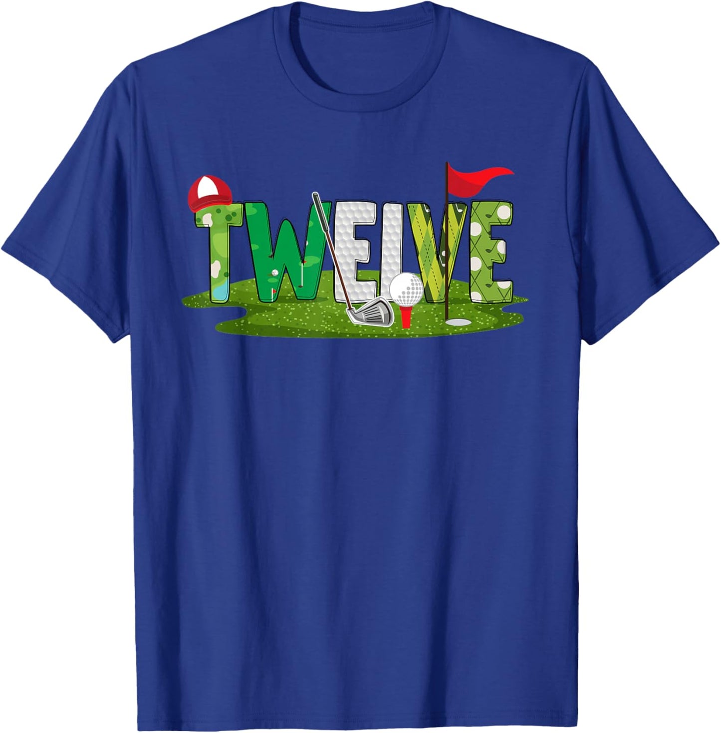 12th Birthday Golf Theme 12 Year Old Kids Sport Party T-Shirt - T-Shirt | Royal
