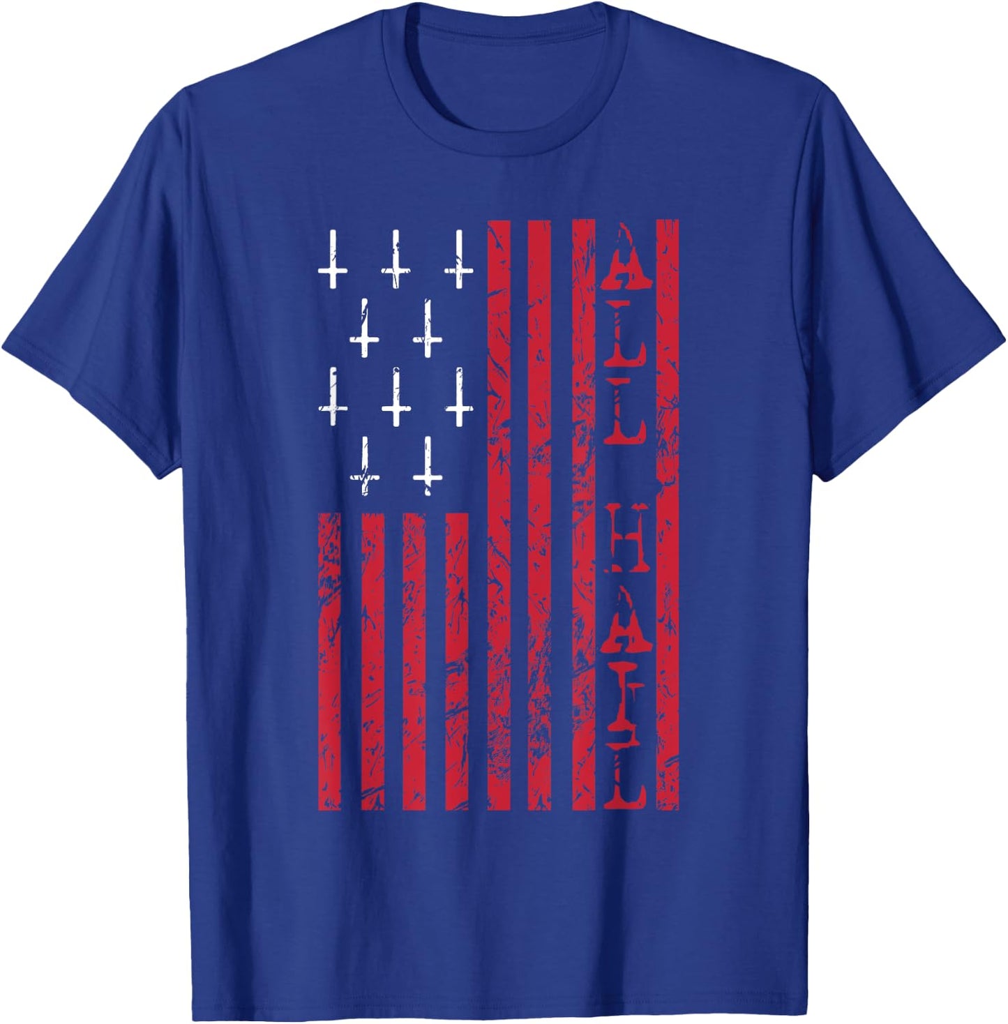 Upside Down Cross Occult American Flag All Hail Satanic T-Shirt - T-Shirt | Royal
