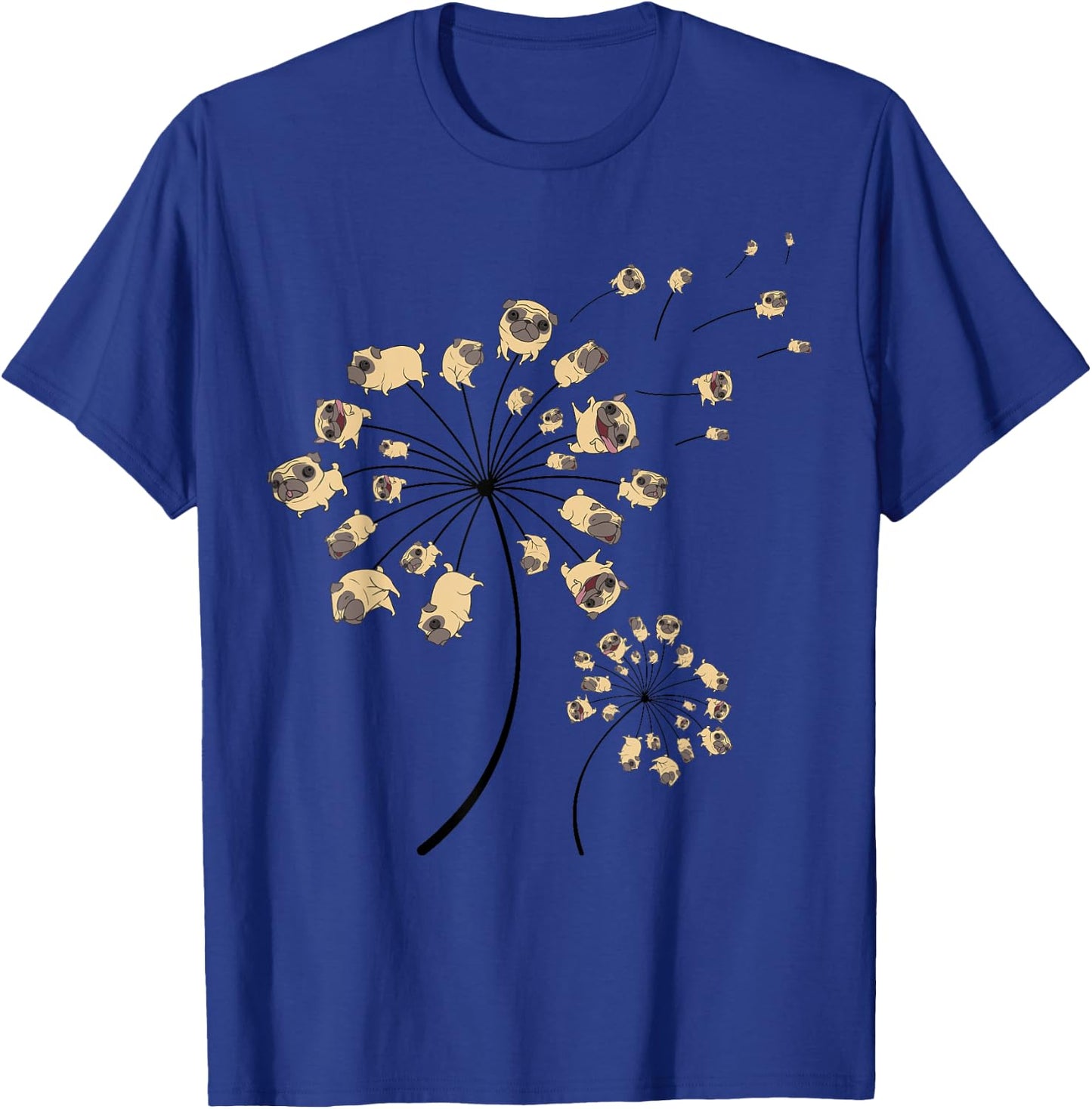 Funny Pug Gift Women Cool Flower Dog Dandelion Lover T-Shirt - T-Shirt | Royal