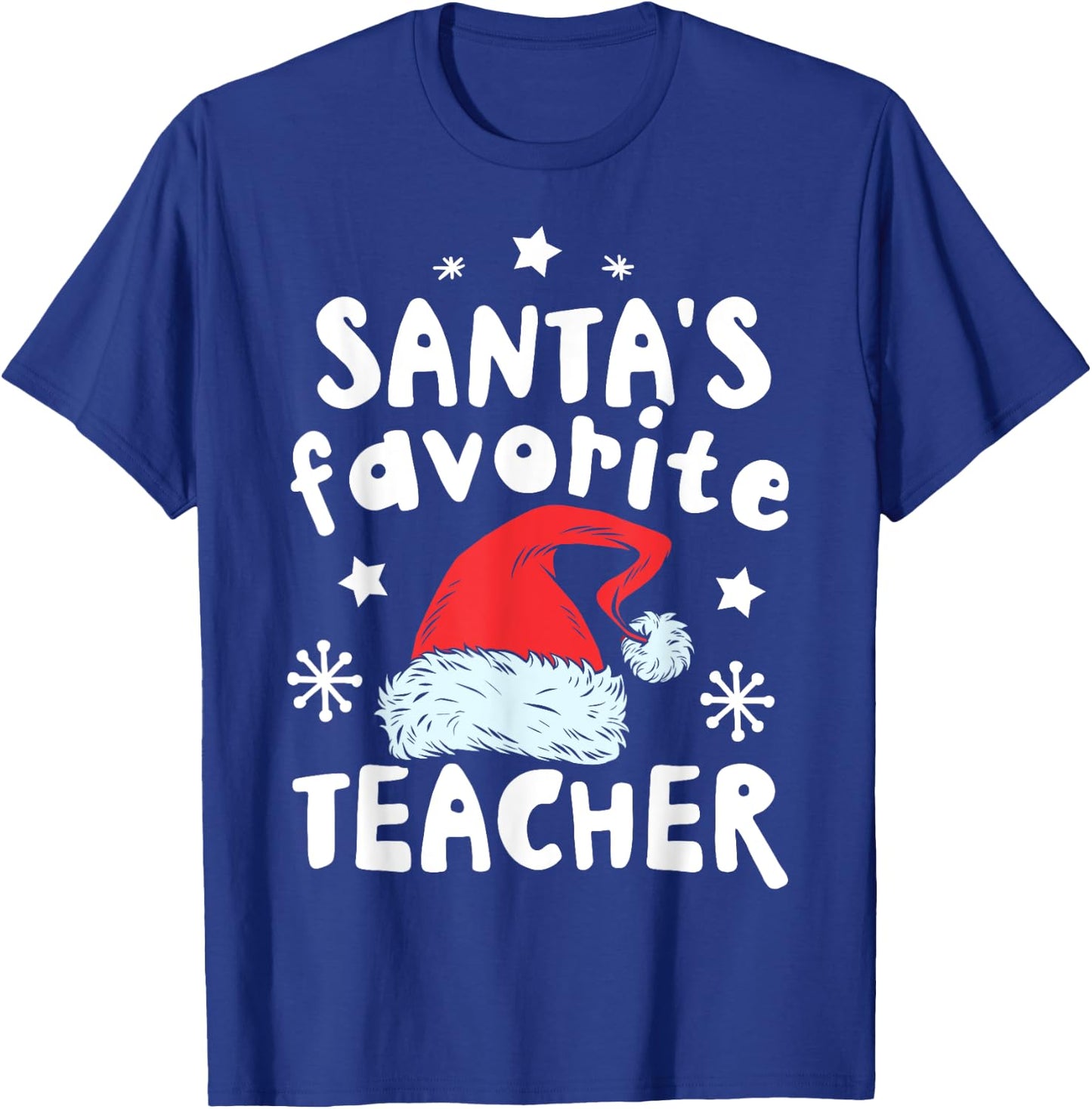 Santa's Favorite Teacher Christmas Women Men Santa Hat Xmas T-Shirt - T-Shirt | Royal