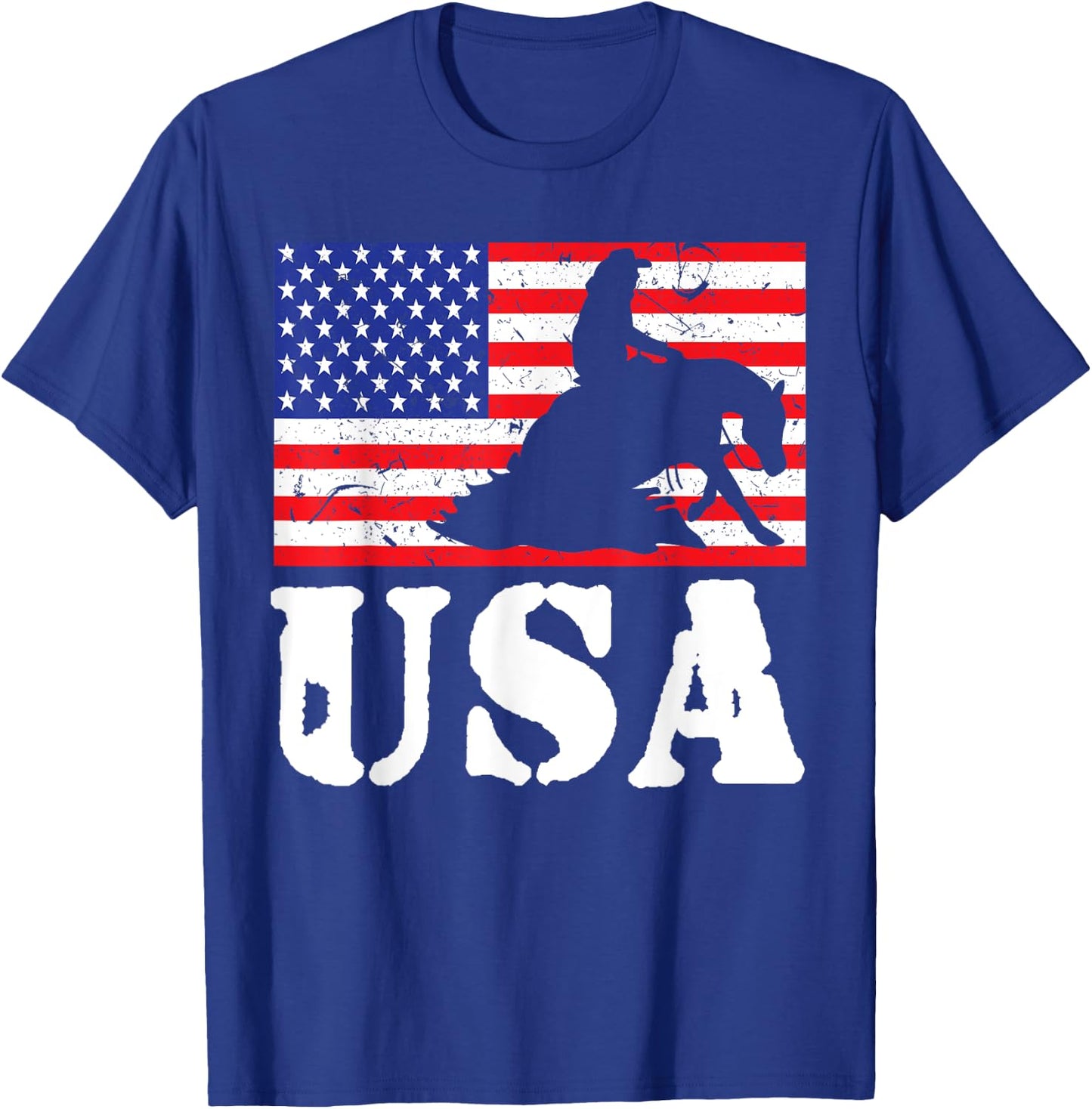 Distressed Reining Horse USA American Flag Vintage Riding T-Shirt - T-Shirt | Royal