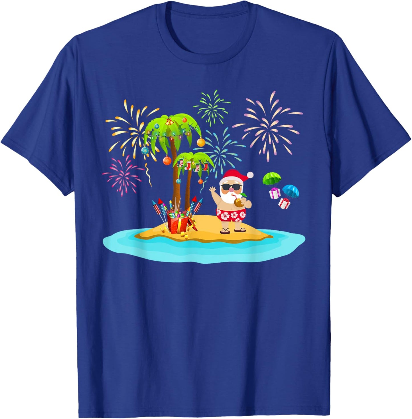 Decorated Christmas Palm Tree Tropical Xmas Coconut Lights T-Shirt - T-Shirt | Royal