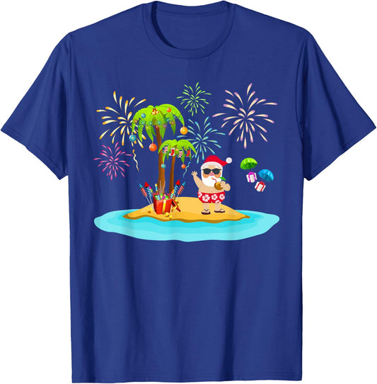 Decorated Christmas Palm Tree Tropical Xmas Coconut Lights T-Shirt - T-Shirt | Royal