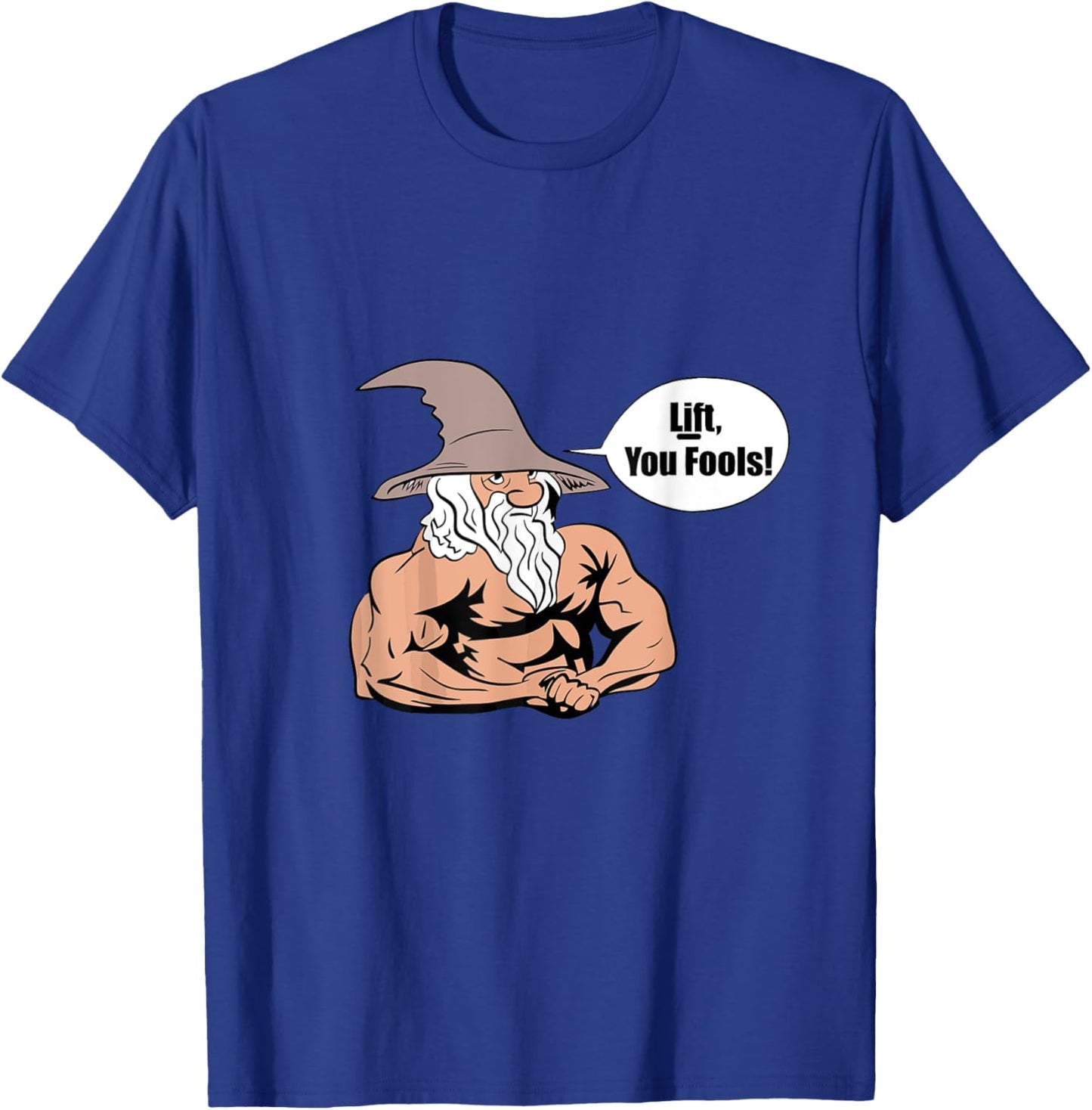 LUS41 Family Gifts Co. Men's Gym , Black, Small, Short Sleeve, Classic Fit, Cotton Blend, Unique Graphic Design, Lift You Fools Wizard Motive T-Shirt - T-Shirt | Royal