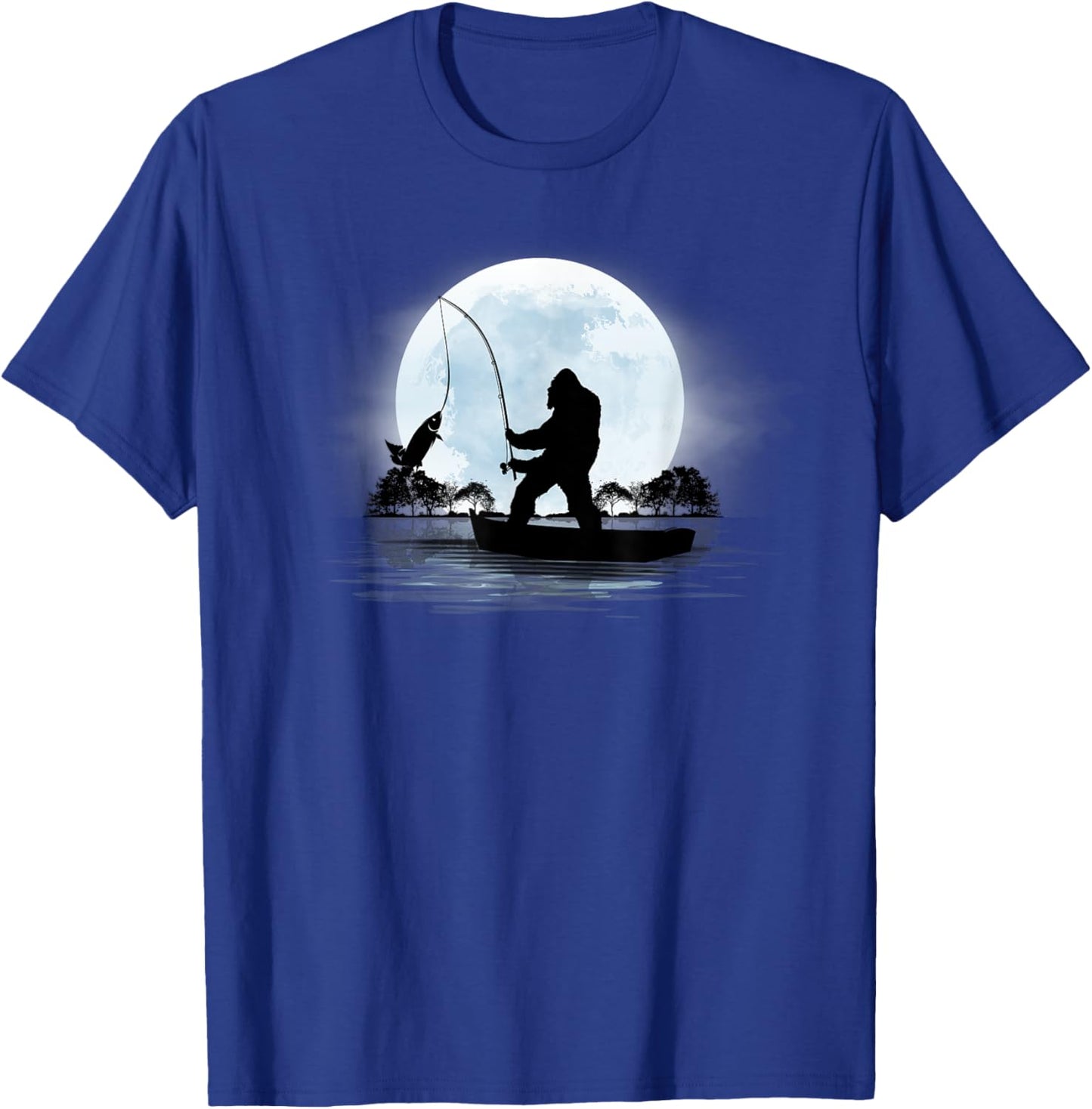 Bigfoot Fishing Outdoor Retro Night Fishing Sasquatch T-Shirt - T-Shirt | Royal