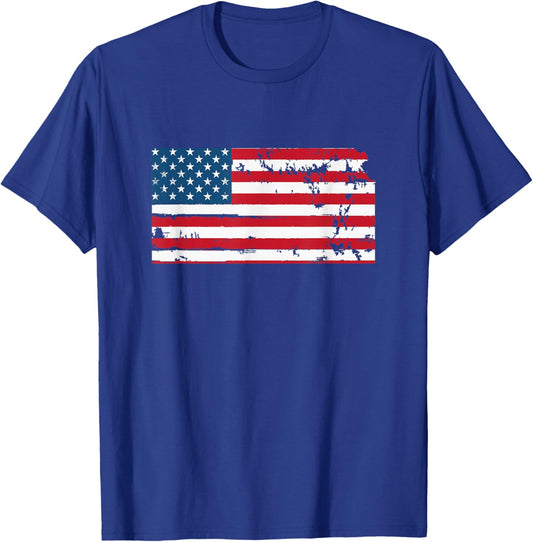 State of Kansas Patriotic USA Flag Women Adults Kids T-Shirt - T-Shirt | Royal