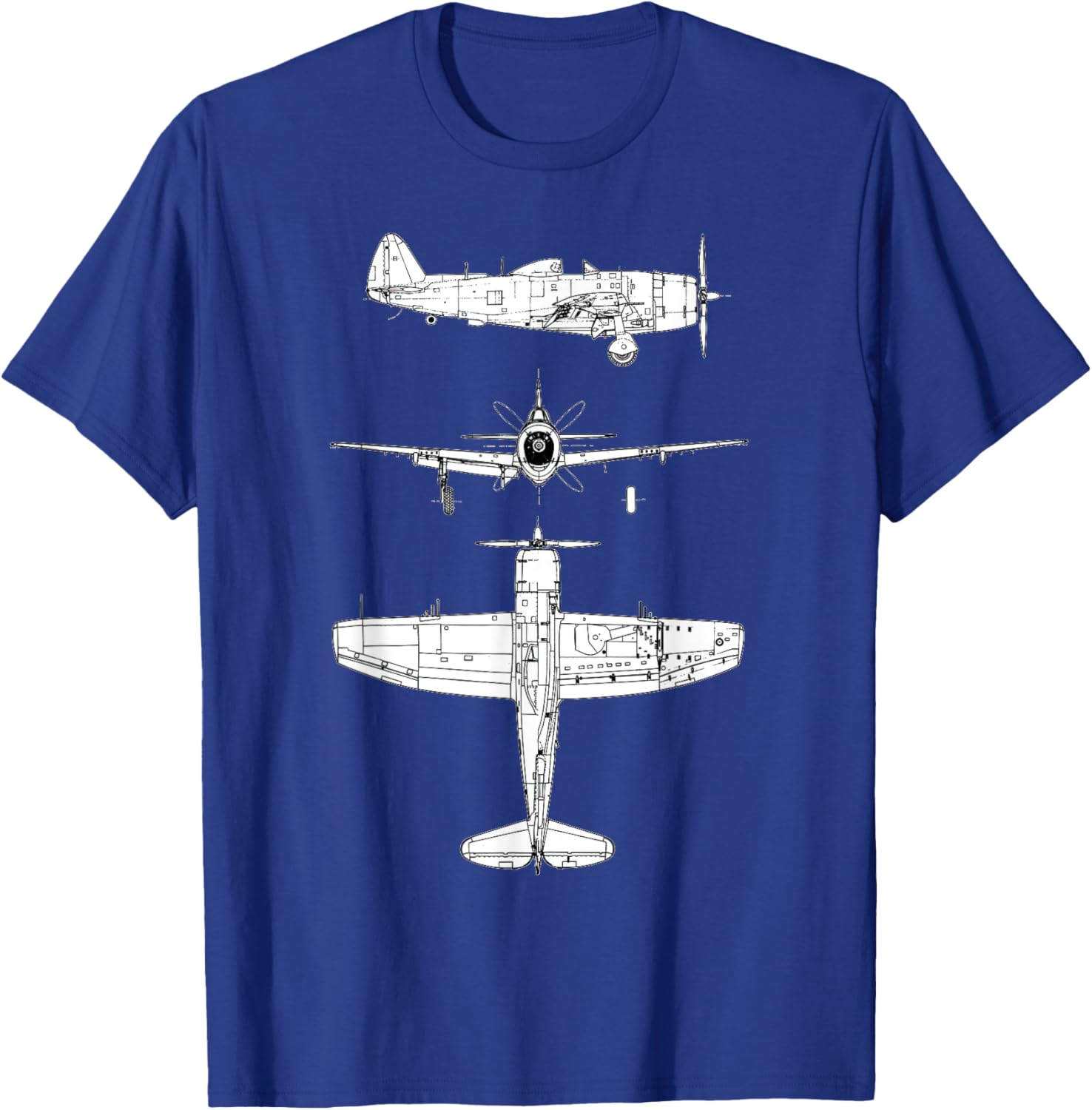 P47 Thunderbolt WW2 Fighter Airplane Blueprint T-Shirt - T-Shirt | Royal