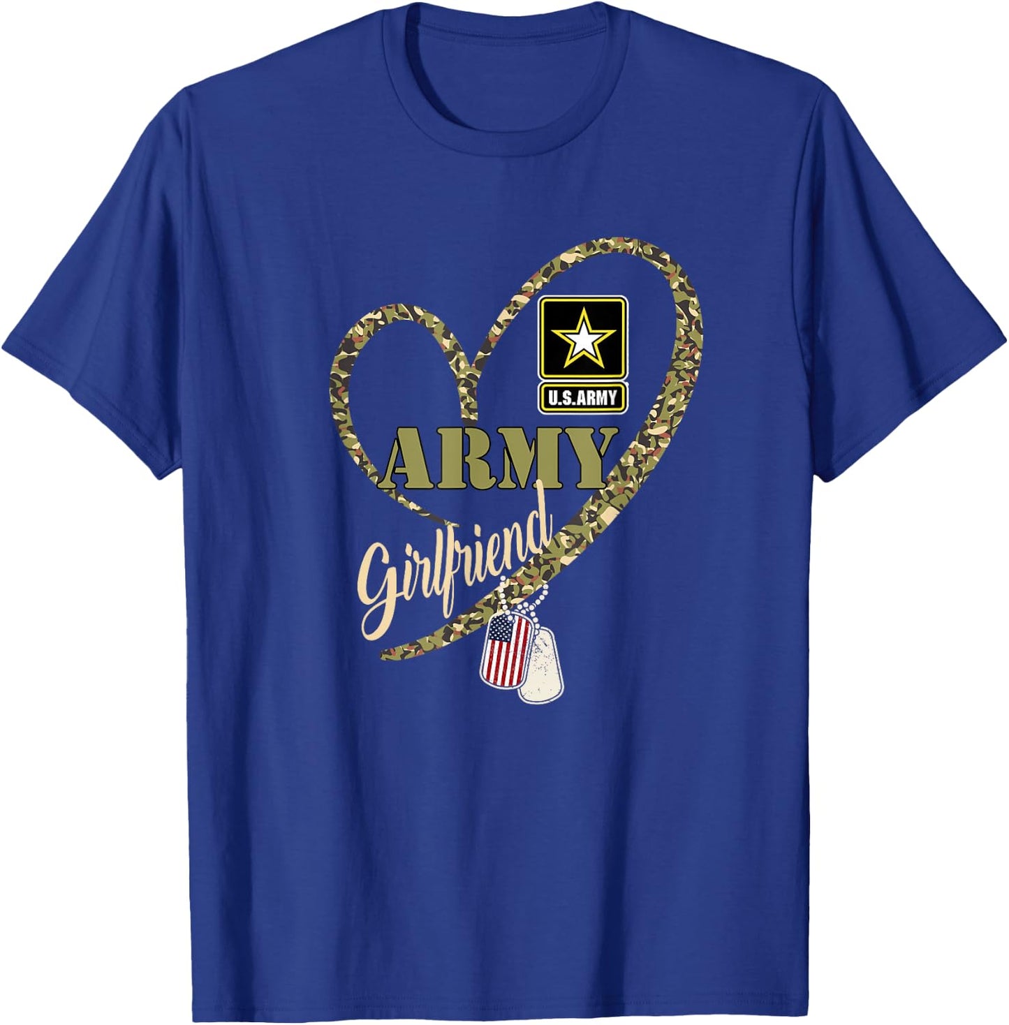 Proud Girlfriend Veteran Funny Military Heart Camouflage T-Shirt - T-Shirt | Royal